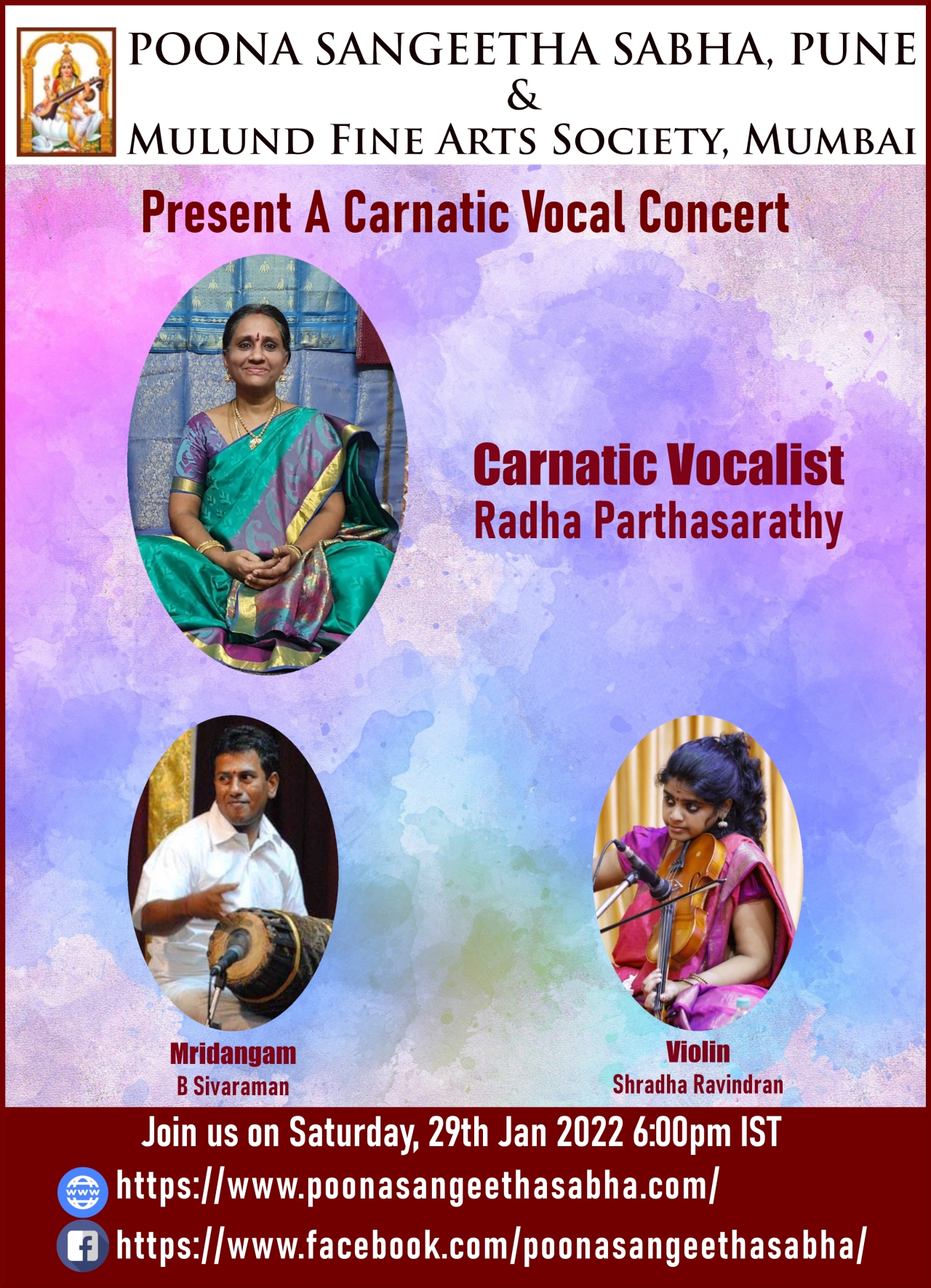 Carnatic Vocal Concert by Radha Parthasarathy – Poona Sangeetha Sabha